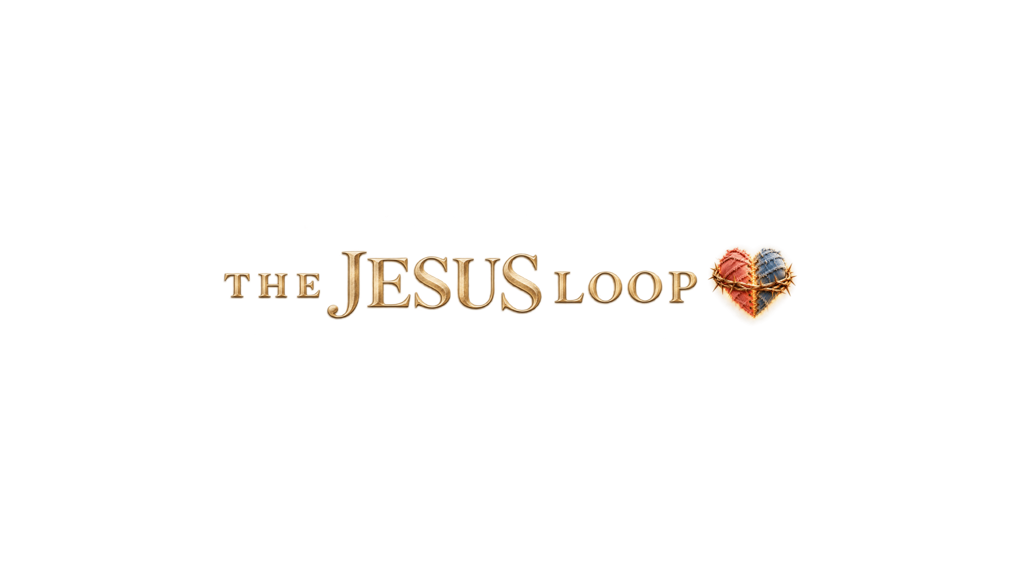 The Jesus Loop gold wordmark with a mended heart